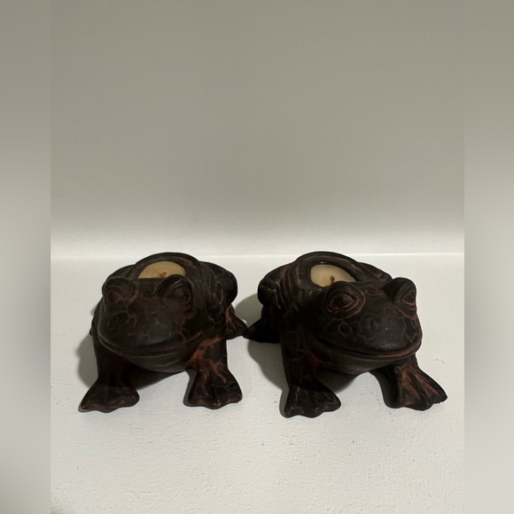 Two Art Pottery Frog Candles Red Crack Clay Style Folk Art - Picture 11 of 12